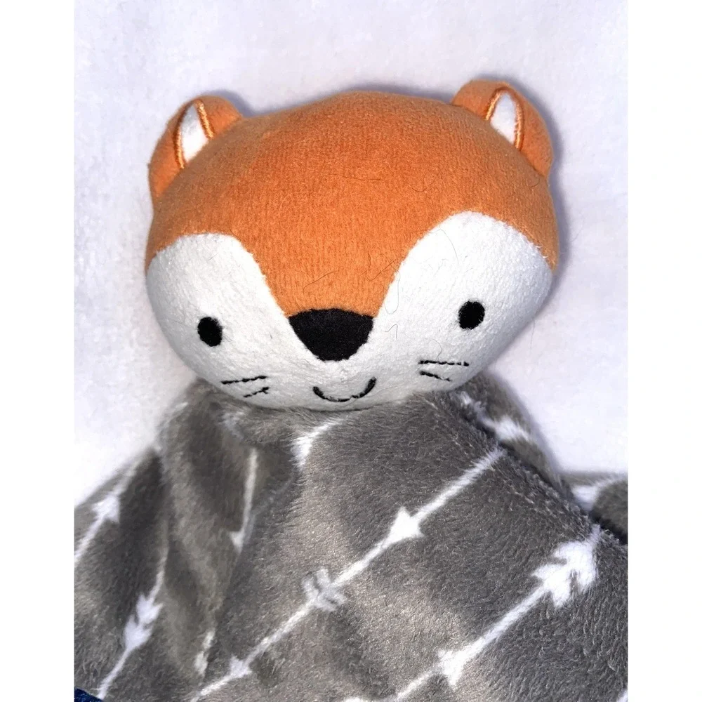 Parent's Choice Lovey Orange Fox Plush Security Blanket Blue with Arrows